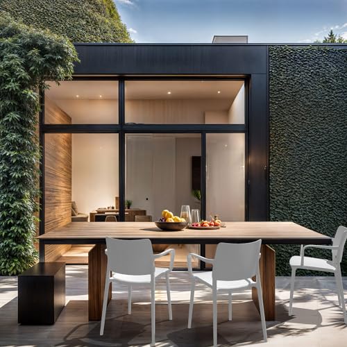 Florence Modern Stacking Plastic/Resin Patio Dining Armchair Indoor/Outdoor, Pool, Patio, Kitchen, Restaurant (Set of 2), Anthracite