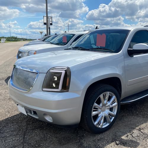 Fits 2007-2014 GMC Yukon XL 1500 2500 Upgraded LED Tube Switchback Sequential Turn Signal Projector Headlights Assembly Pair | Black Smoke