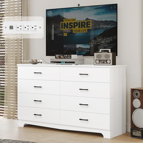 Hasuit Tall Dresser for Bedroom, White Large Chest of Drawers, 55.6'' High Dressers with 7 Drawers, Modern Wooden Vertical Storage Clothes Closet Organizer