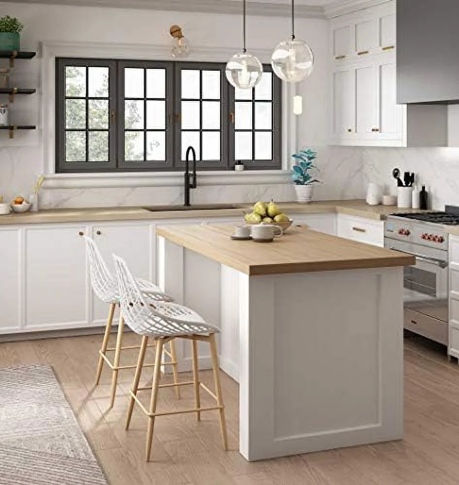 KHBIULIFE Kurv Counter Chair (Set of 2) (White/Natural)