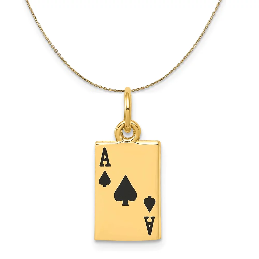 The Black Bow 14k Yellow Gold Enameled Ace of Spades Card Necklace - 22 Inch