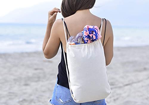 TBF (12 Pack) Set of 12 Durable Cotton Canvas Drawstring Backpack Bags 14