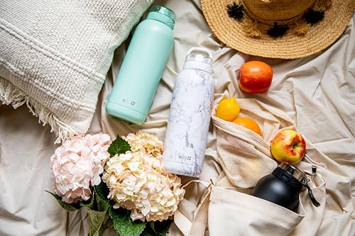 Ello Cooper 32oz Stainless Steel Water Bottle with Straw and Carry Handle, Double Walled and Vacuum Insulated Metal, Leak Proof Locking Lid with Soft Silicone Spout, Reusable, BPA Free, Yucca