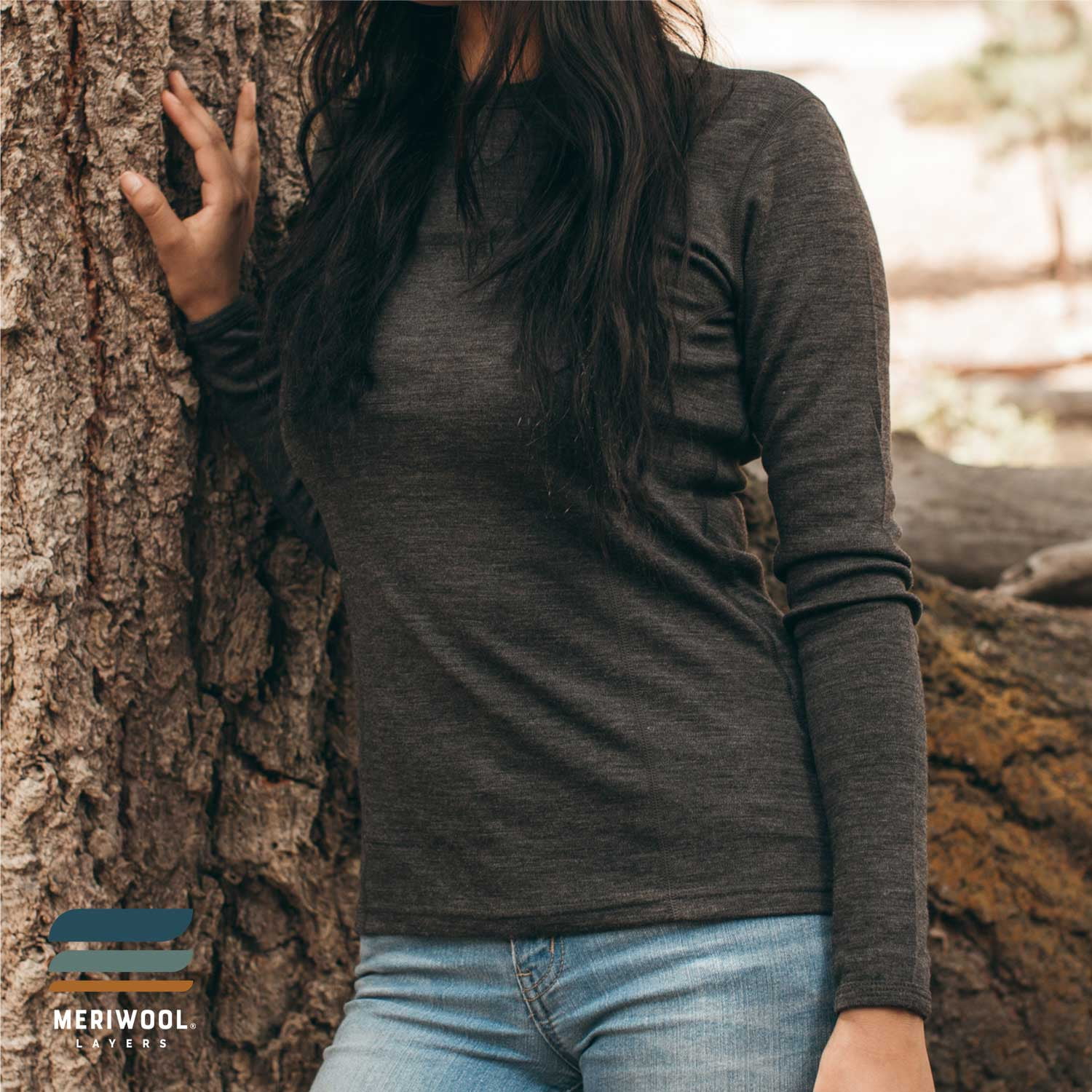 MERIWOOL Women's Merino Wool Midweight Baselayer Crew - Black - XS