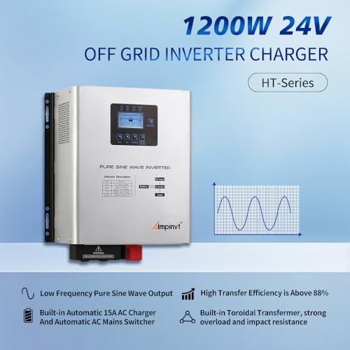 800W Pure Sine Wave Inverter with AC Charger, DC 12V to AC 120V Output,UPS Backup Power Low Frequency Inverter for Lithium, Sealed,AGM, Gel,and Flooded Batteries