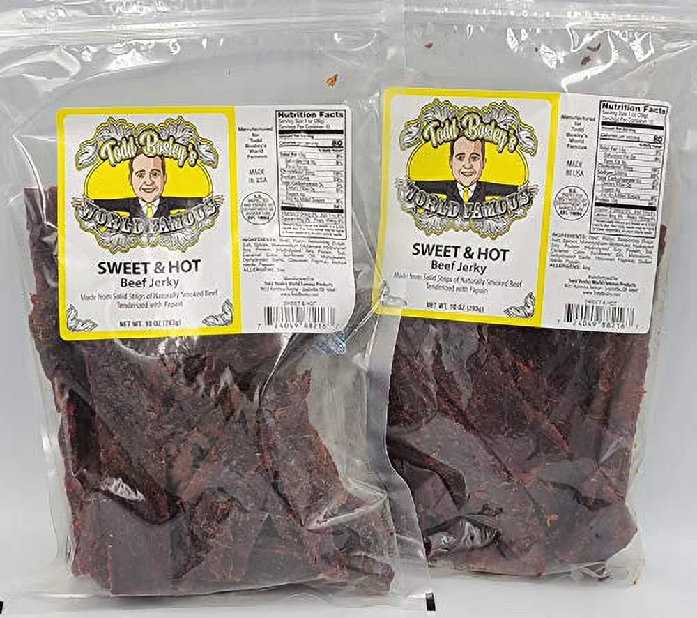Todd 's World Famous 10 Oz Sweet & Hot Jerky (2 Pack) - Made From 100% Real, Non-Processed Meat Inspected & Passed By USDA!