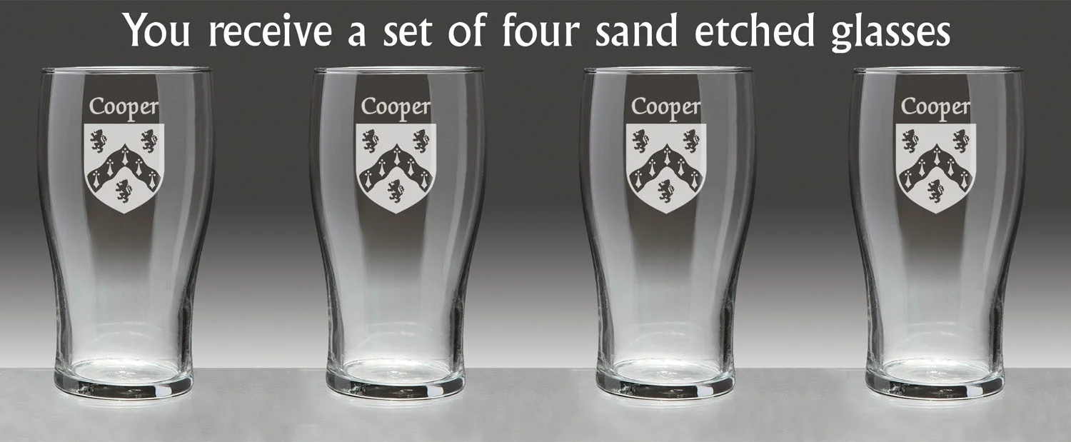 Cooper Irish Coat of Arms Tavern Glasses - Set of 4 (Sand Etched)