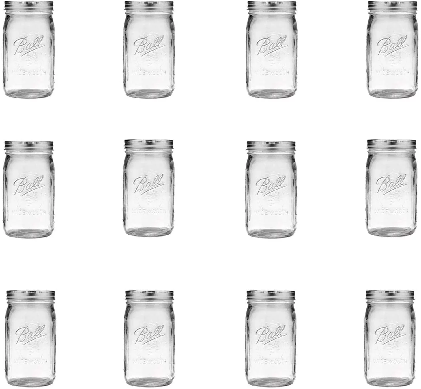 Ball Wide Mouth Quart (32 oz) Jars with Lids and Bands (3 Pack of 12)