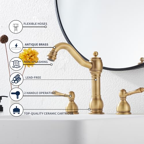 GGStudy 360° Swivel Antique Brass Bathroom Vessel Sink Faucet Single Handle One Hole Matching with Pop Up Drain