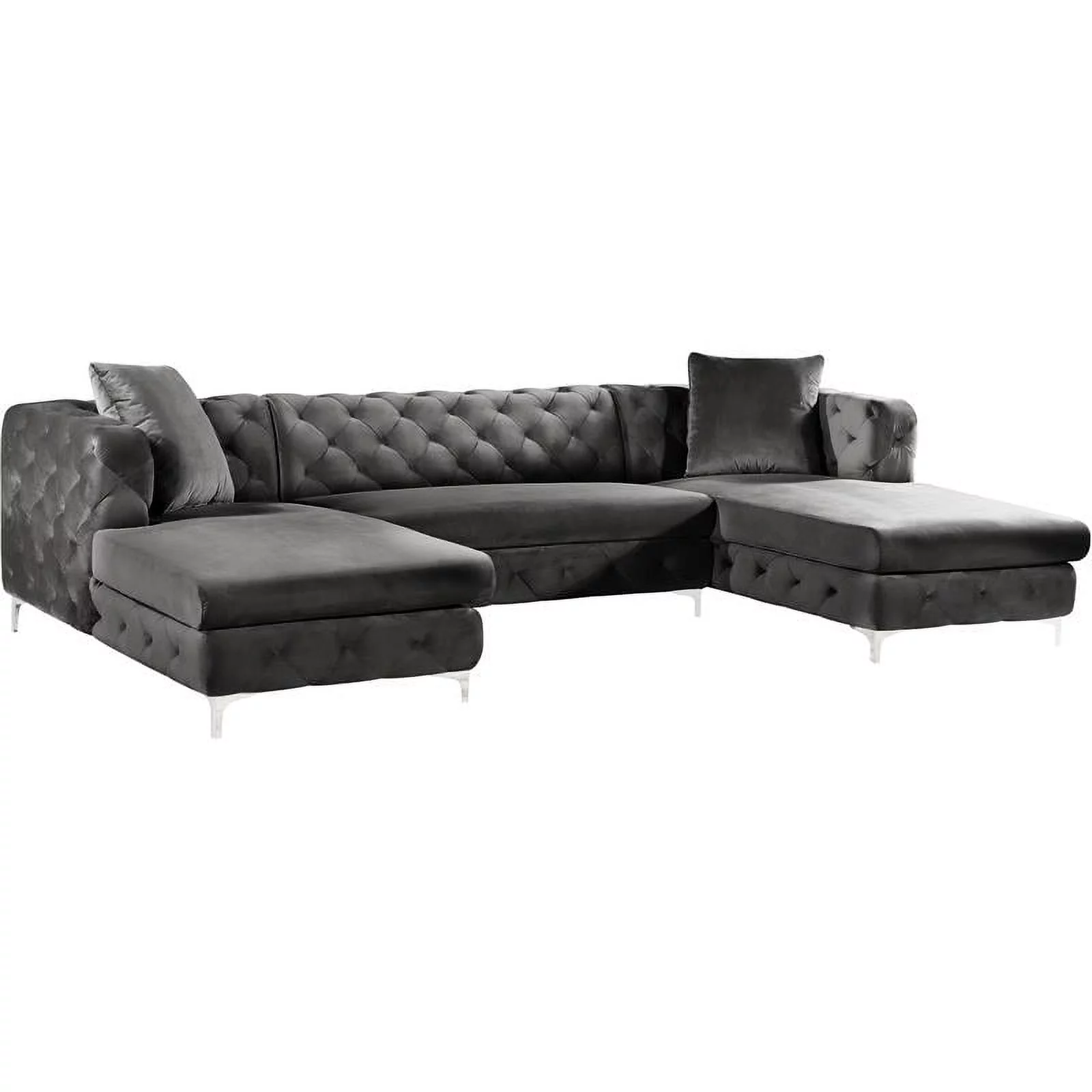 Trent Home Contemporary 3-Piece Velvet Sectional in Gray