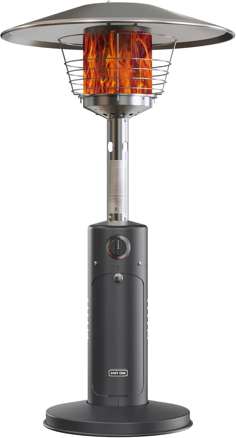 EAST OAK Patio Heater, 11000 BTU Tabletop Outdoor Heater, Mini Portable Propane Heater with 304 Stainless Steel Burner, Triple Protection System, Gas Outside Heater for Patio, Garden, Porch, Black