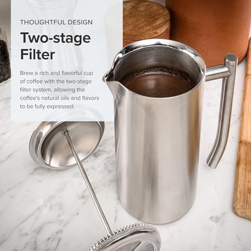 Frieling Double-Walled Stainless-Steel French Press Coffee Maker in Frustration Free Packaging, Polished, 17 Ounces