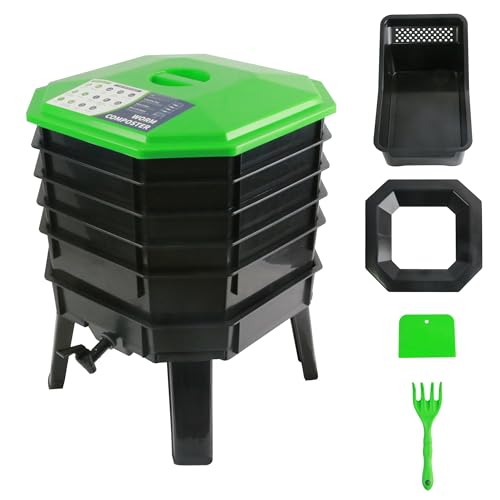 5-Layer Tray Worm Composter, Sustainable for Both Indoor & Outdoor, Worm Compost Bin for Vermicomposting Starter, Recycling Food Wastes
