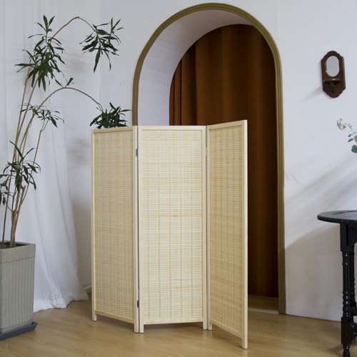 3 Panel Short Panel Divider Screen,3.95 FT Tall Bamboo Room Divider Folding Privacy Screen,Short Panel Divider Freestanding Room Divider for Room Seperation,Beige