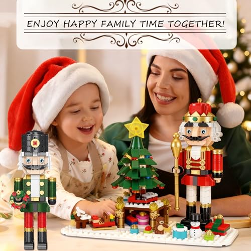 Christmas Nutcracker Building Set with Light - 2 Soldiers, Light-Up Christmas Tree, Wreath, Snowman, Sleigh & Train - Compatible with Lego, Xmas Gifts for Kids Adults (797PCS)