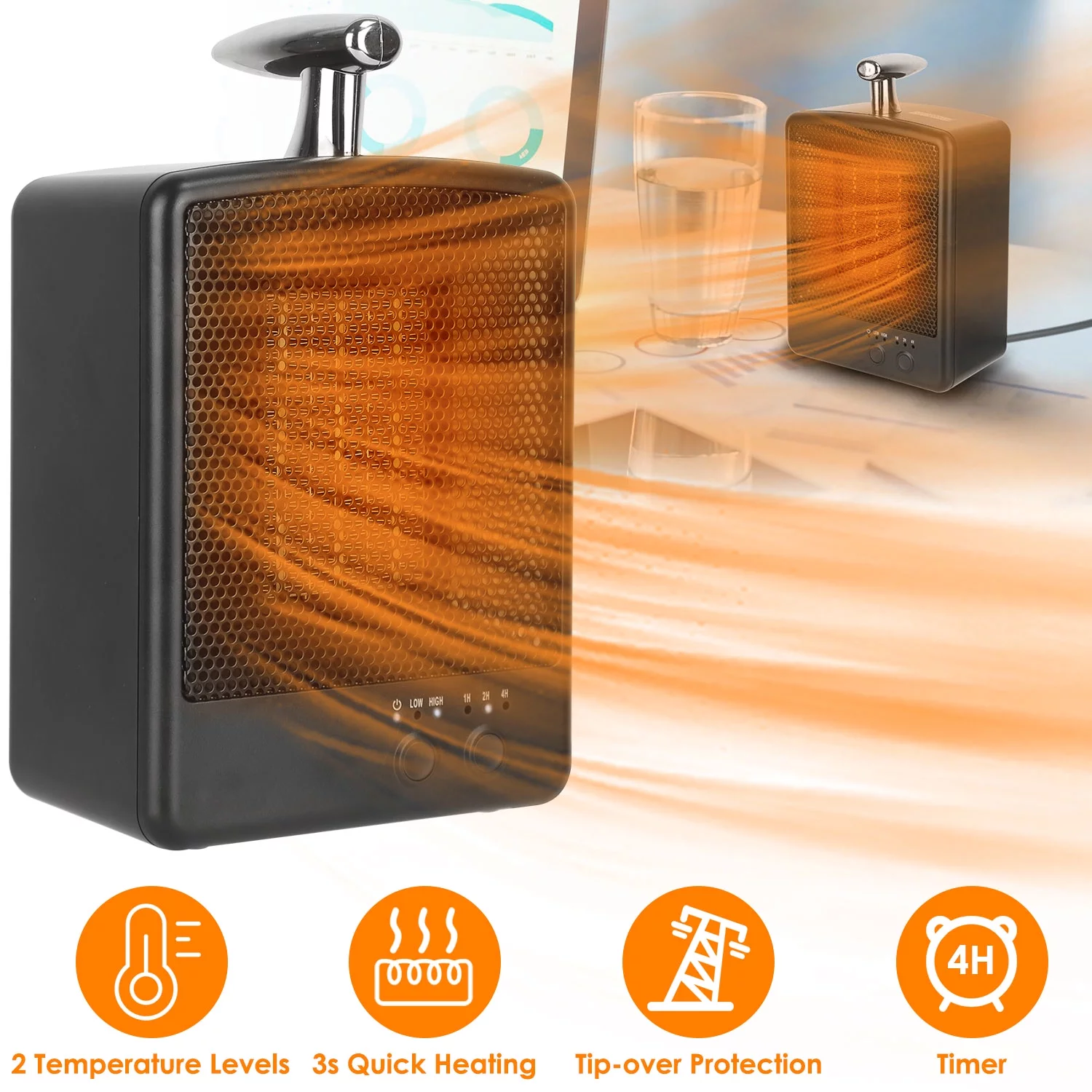 Space Heater iMounTEK 1000W Electric Low Noise Heater, Portable Heaters Indoor Use Small Electric Heaters with Tip Over Overheat Protection, Adjustable Temperature Timer Ceramic Heater Balck