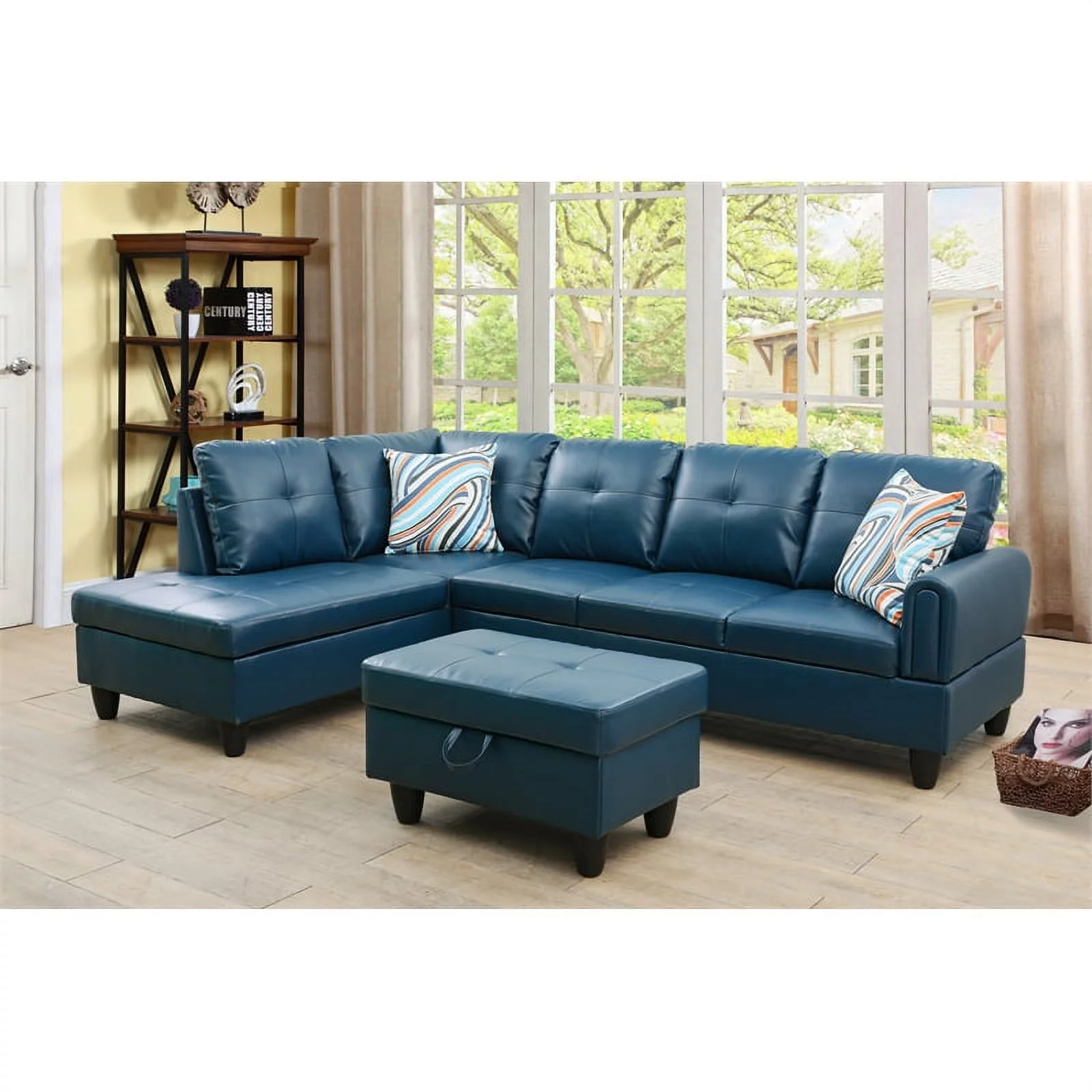 Star Home Living 3PC Faux Leather Sectional w/ottoman(Denim)
