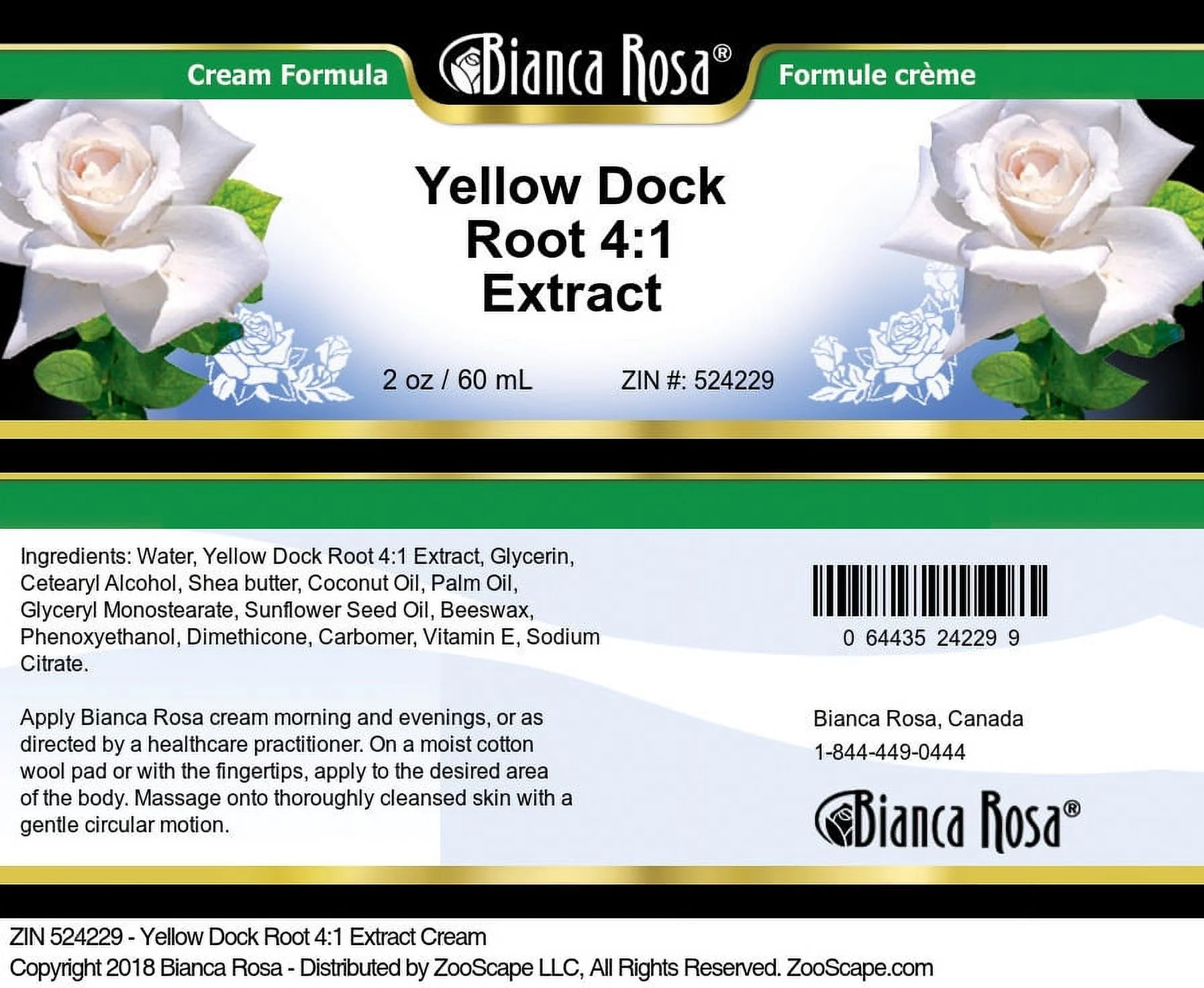 Bianca Rosa Yellow Dock Root 4:1 Extract Hand and Body Cream, (2 oz, 1-Pack, Zin: 524229)