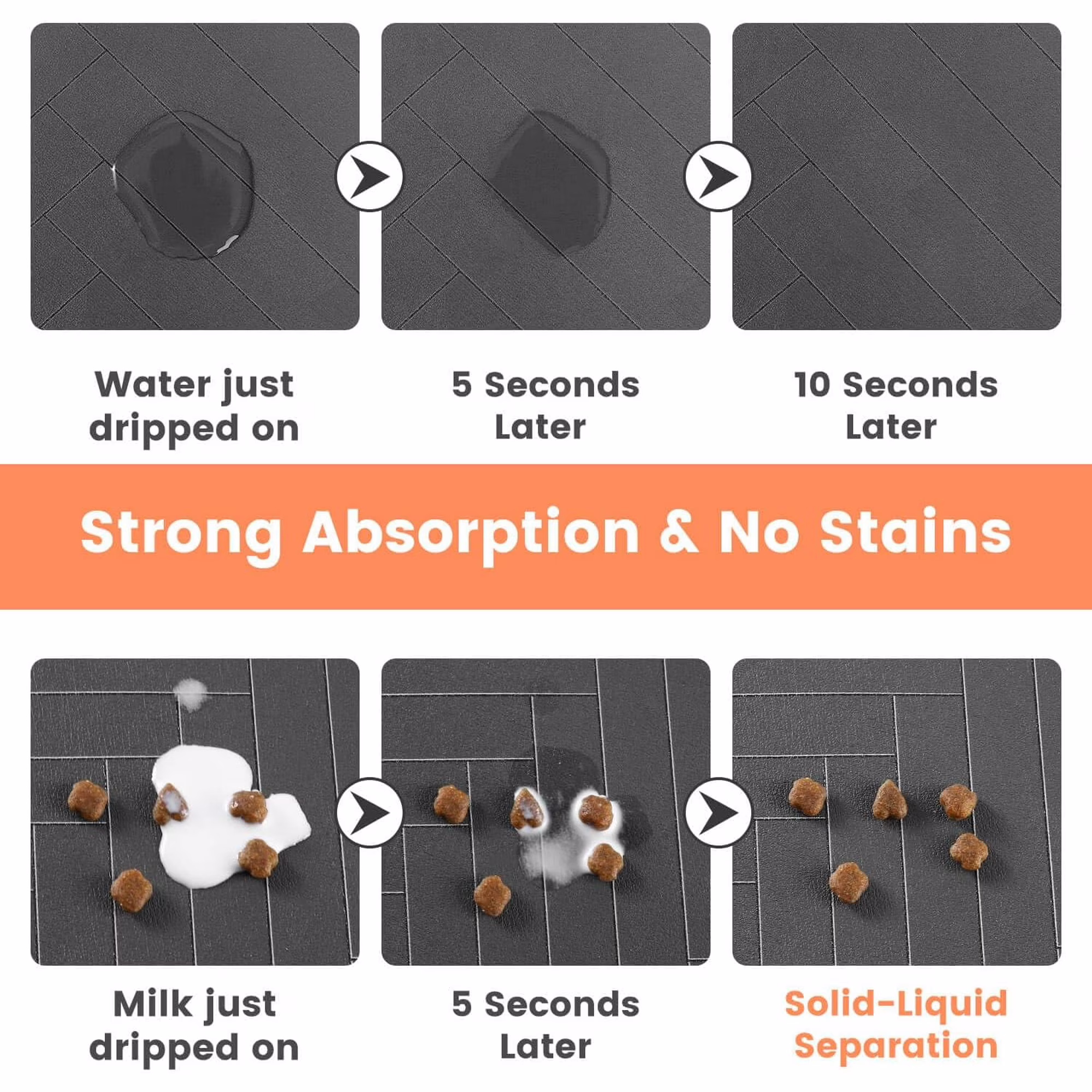 Absorbent Pet Feeding Mat with Waterproof Backing, Quick Dry Water Dispenser for Dogs and Cats (17x27 Striped Dark Gray)