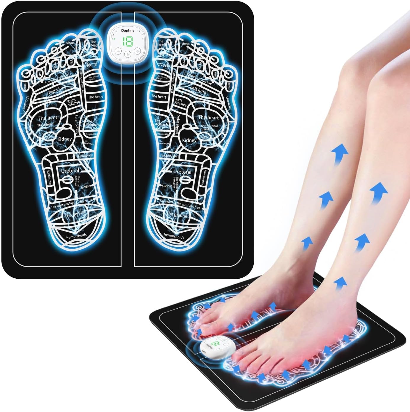 EMS Foot Massager Mat for Neuropathy - Foot Massager for Pain Plantar Relief, Improve Circulation, Muscle Relaxation, Portable & Rechargeable Feet Massager Pad with 6 Modes &19 Levels