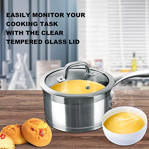 Duxtop Professional Stainless Steel Sauce Pan with Lid, Kitchen Cookware, Induction Pot with Impact-bonded Base Technology, 2.5 Quart