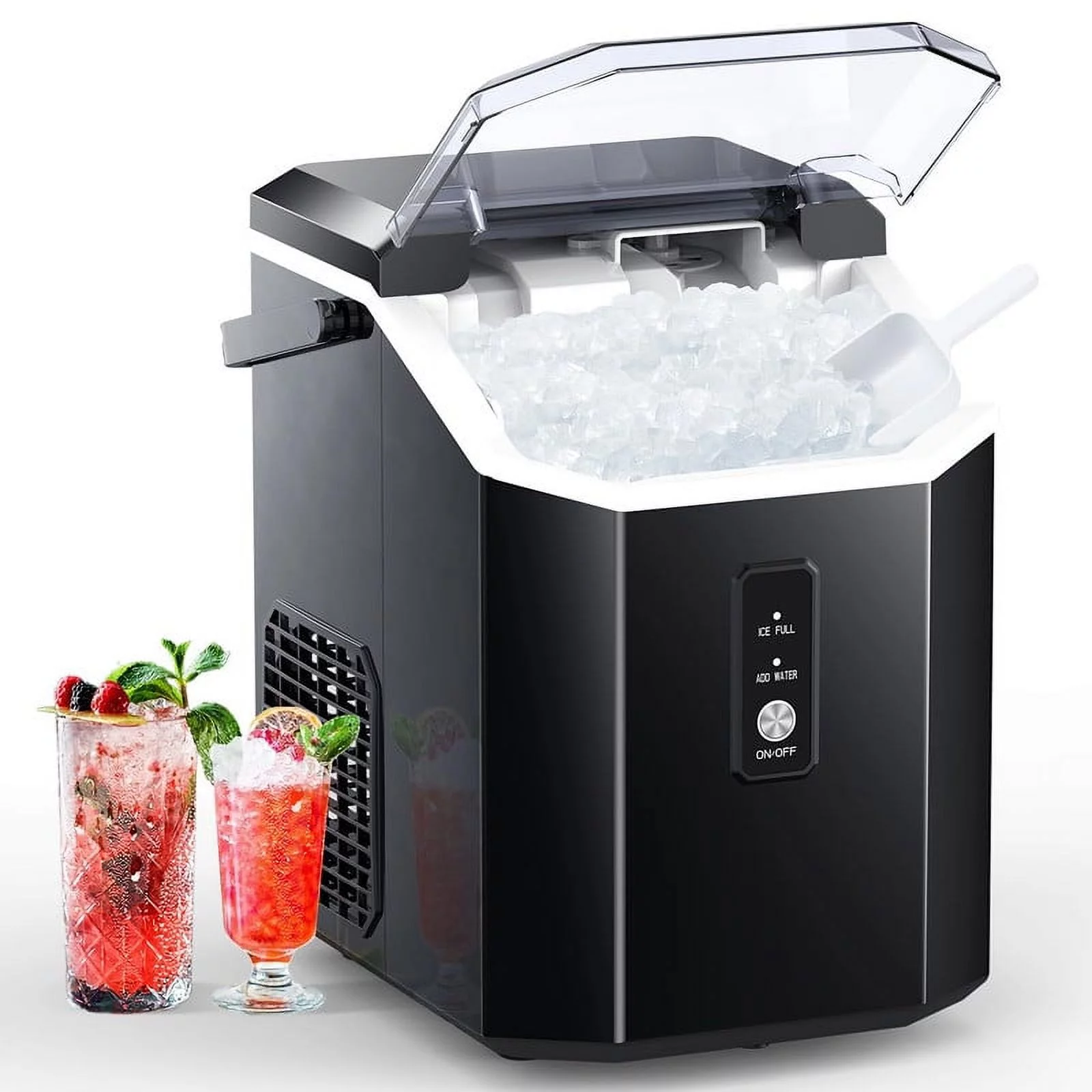 YUKOOL Countertop Nugget Ice Maker, Portable Ice Maker with Handle, 35lbs/24H, Self Cleaning, Removable Ice Basket and Ice Scoop, Black.