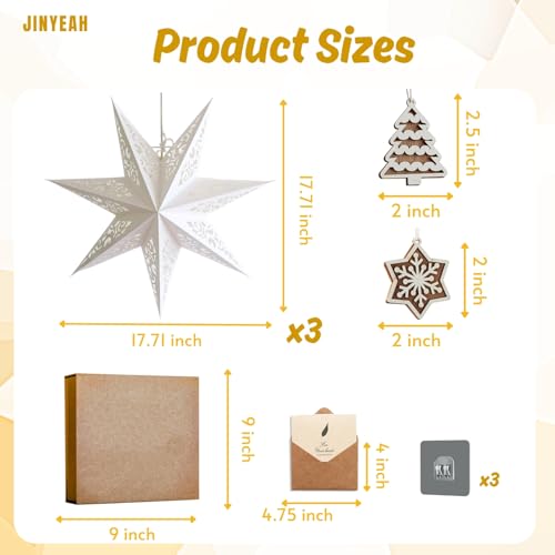 Paper Star Lanterns, Stars Hanging 3Pcs Christmas Paper Lampshade 7 Pointed Star Hanging Decorations for Christmas New Year Wedding Party Birthday decoración navideña 17.71inch