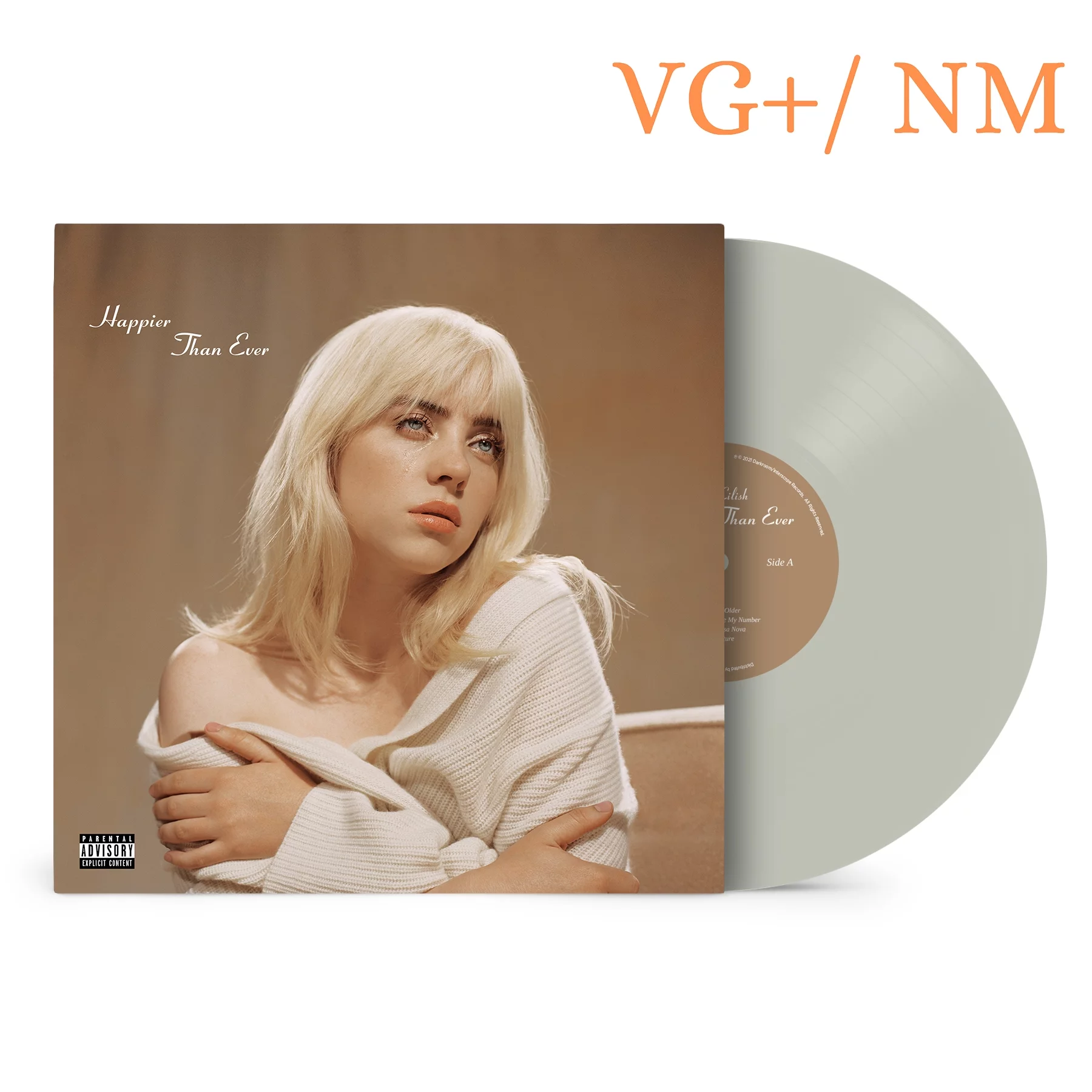Billie Eilish - Happier Than Ever Exclusive Cool Grey Color LP Vinyl Record VG+