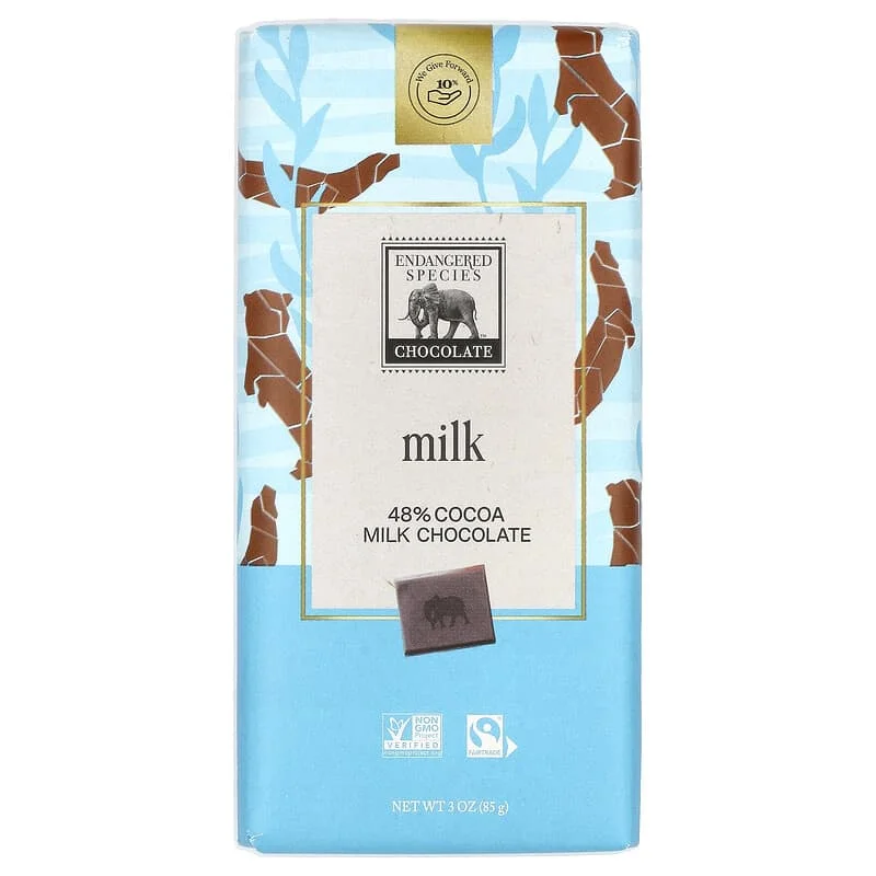 Endangered Species Milk Chocolate 48% Cocoa Bar 3 oz Pack of 4