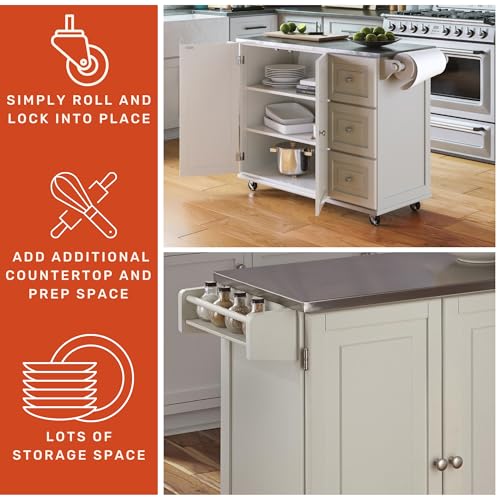 homestyles Mobile Kitchen Island Cart with Stainless Steel Top, Sage Green
