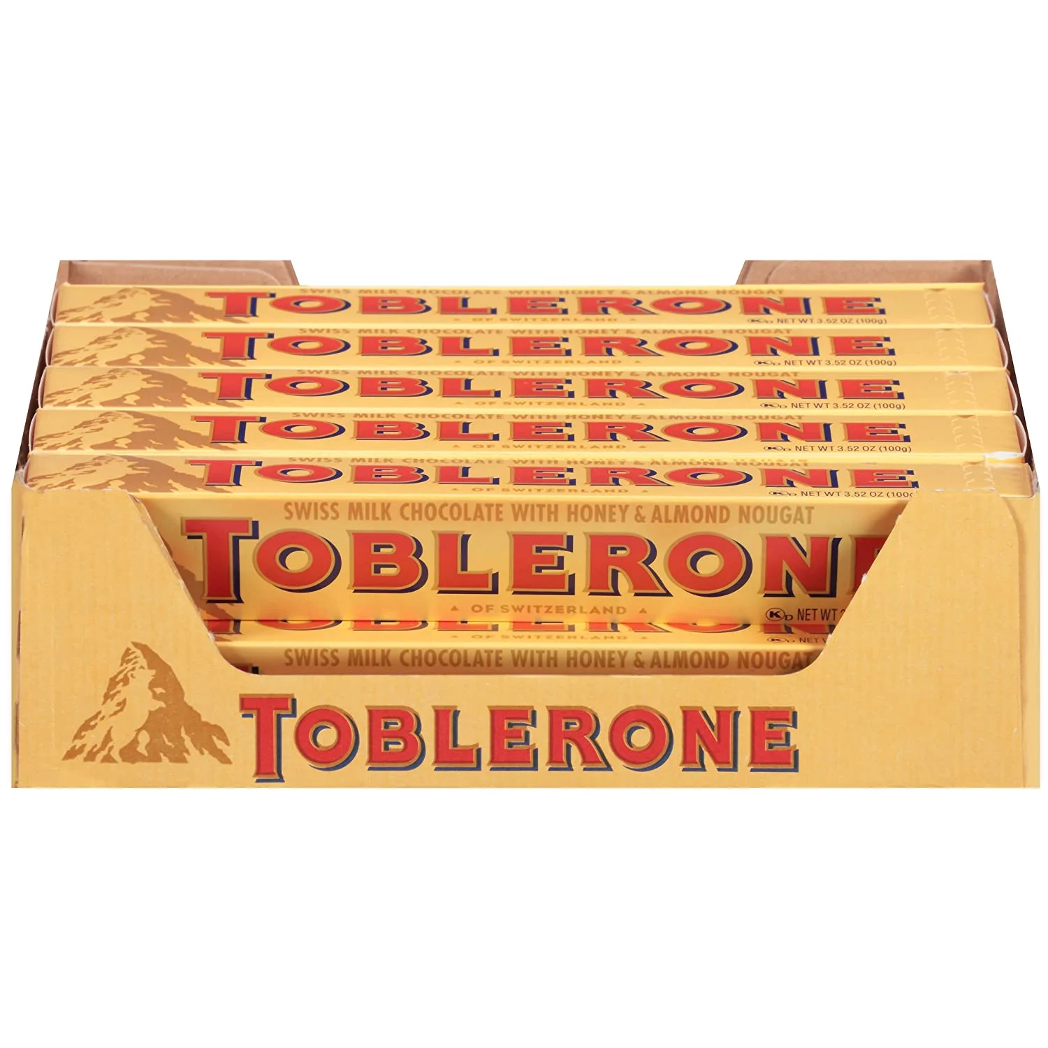 Toblerone Swiss Milk Chocolate with Honey & Almond Nougat, 3.52 Ounce Bars (Pack of 20)