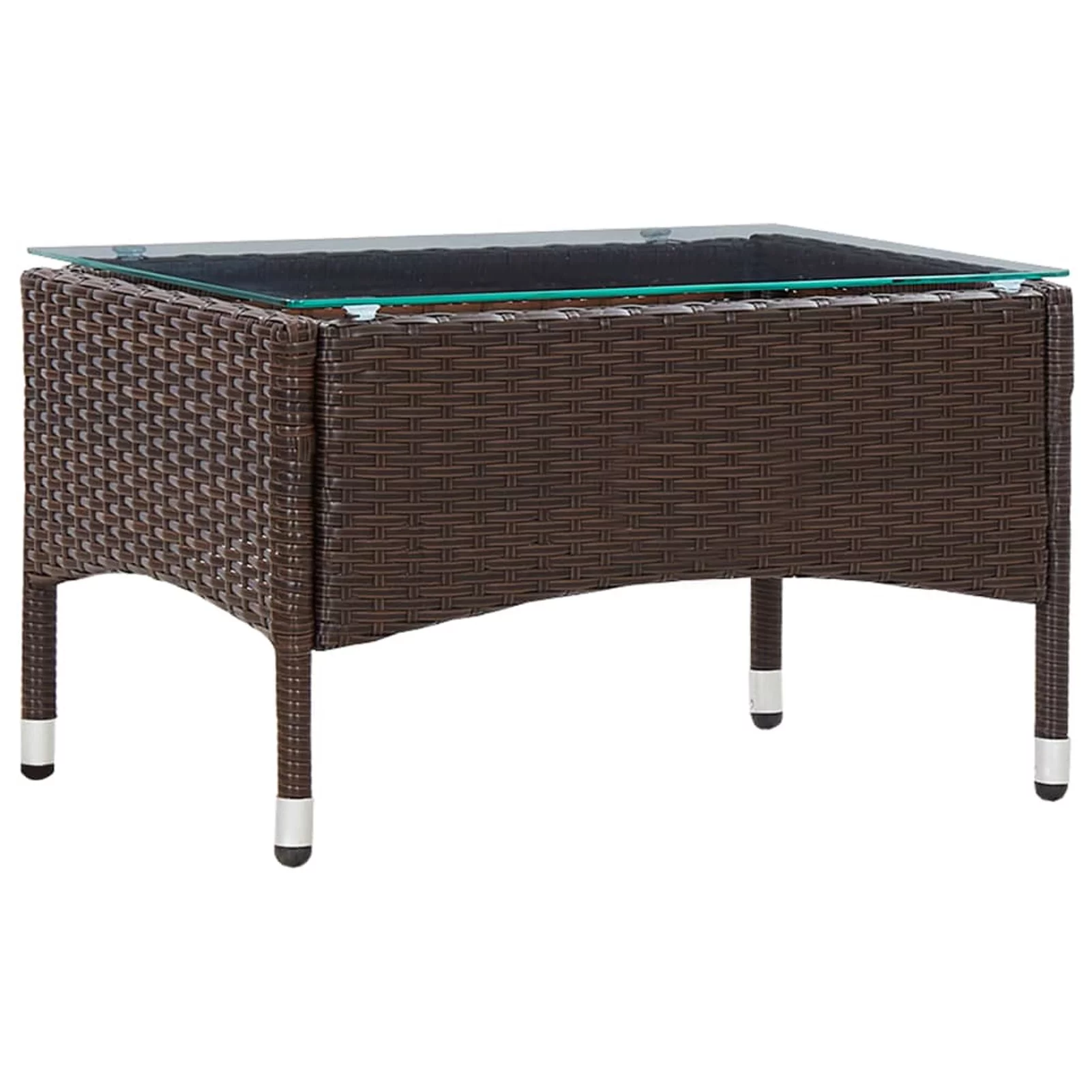 Dcenta Coffee Table Glass Tabletop End Side Table Brown Poly Rattan Garden Side Table for Living Room, Patio, Indoor Outdoor Furniture 23.6 x 15.7 x 14.2 Inches (L x W x H)