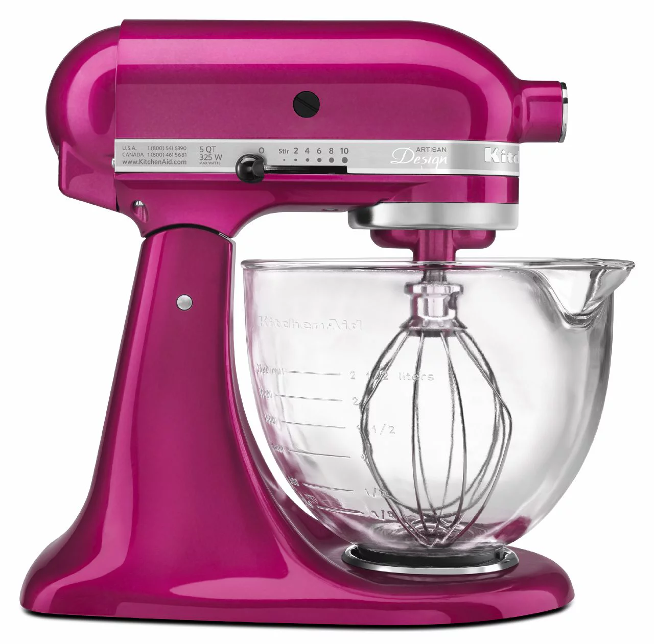KitchenAid KSM155GBRI Artisan Design Series 5 Quart Tilt-Head Stand Mixer with Glass Bowl, Raspberry Ice