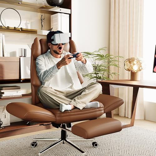 GABRYLLY Ergonomic Chair with Footrest – Wide Cross Legged Chair with Reversible Armrests, 120°Tilt, Heavy-Duty Base, Big and Tall Executive Chair Plus, Brown, GY82766