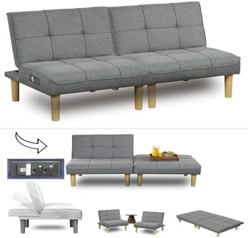 GEROBOOM Comfy Futon Sofa Couch Convertible 2 Seater Couch with USB Port  Armless Love Seat with Adjustable Backrest  Modern Mini Sofa 2 Pcs for Living Room Office Small Space  305DR1-DR1