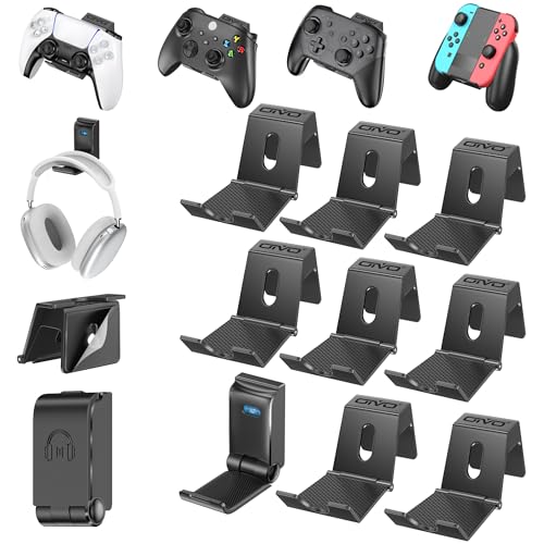 OIVO Controller & Headset Wall Mount Holder Stand, Foldable Headphone Stand, Gaming Controller Holder Hanger Hook, Universal Storage Organizer Controller/Earphone/Game Accessories-17 Packs