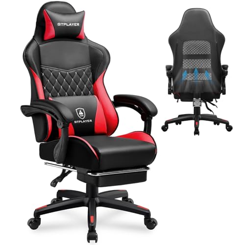 GTPLAYER Gaming Chair, High Back Leather Computer Game Chair with Footrest, Ergonomic Height Adjustable Office Chair with Removable Cover and Lumbar Support for Gaming and Work (Black)