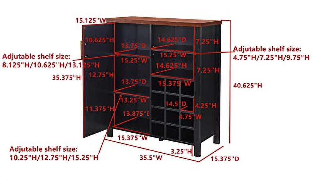 Kings Brand Furniture - Sideboard Buffet Wine Liquor Bar Cabinet for Kitchen, Living Room, Dining Room, Black