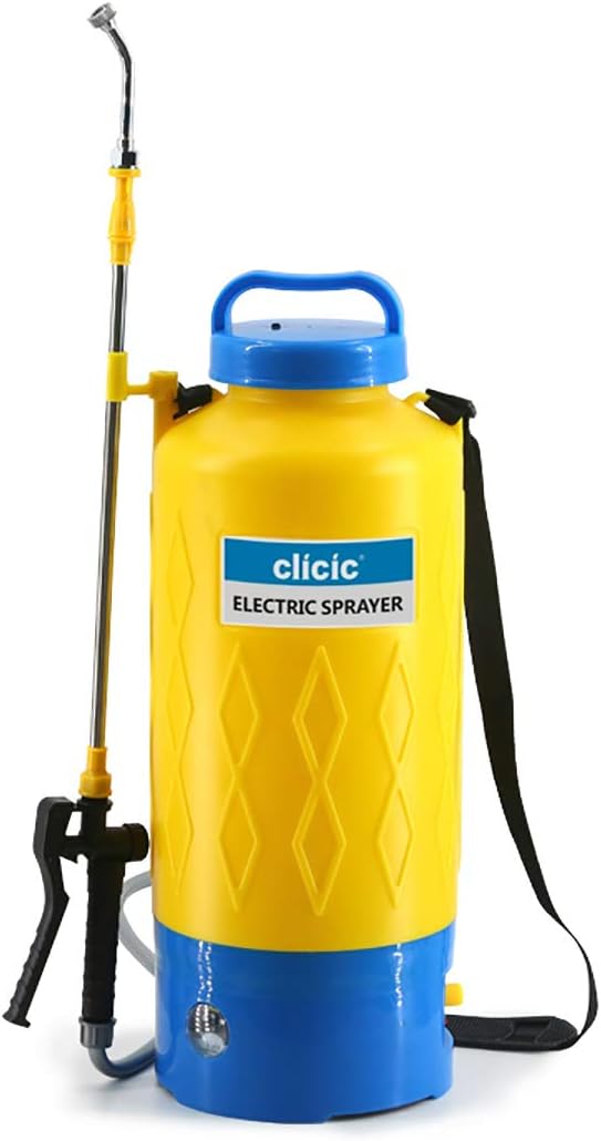 CLICIC 1.3 Gallon Portable Battery Powered Sprayer with Long-Life Battery for Gardens, Cleaning Cars and Wall, Includes Adjustable Shoulder Strap, Yellow