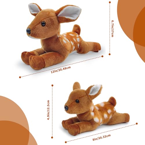 Deer Stuffed Animal for Kids,8 inch Fawn Realistic Animal Plush Toy Lying Down Posture Animals,Plush Deer for Boys Girls Adult Birthday Hug Teaching(S-Deer)