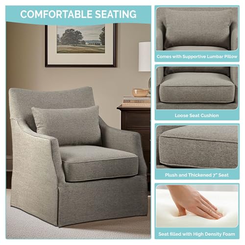 Martha Stewart London Swivel Chair - Solid Wood & Plywood, Skirted Metal Base Accent Armchair, Lumbar Pillow -Modern Classic Family Room Sofa Furniture Bedroom Lounge, 28