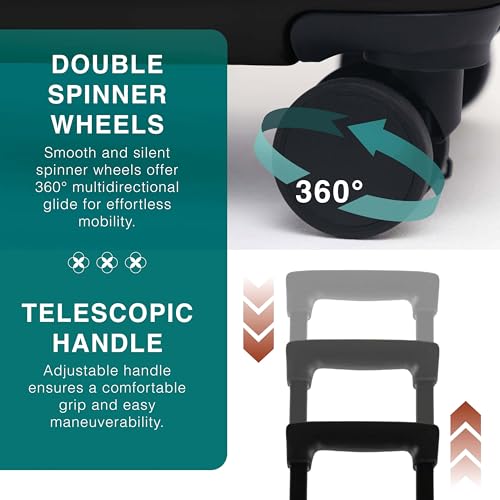 22 Inch Carry On Luggage 22x14x9 Airline Approved, Carry On Suitcase with Wheels, Hard-shell Carry-on Luggage, Durable Luggage Carry-On, Black Small Suitcase with Cosmetic Case