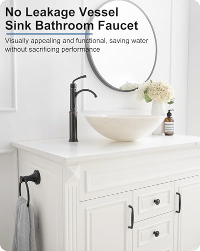 Vessel Sink Faucet, Oil Rubbed Bronze Waterfall Bathroom Sink Faucets, Brass Tall Bathroom Faucet Vanity Faucet 1 Hole Restroom Faucet Single Handle with Pop-up Drain Supply Hose