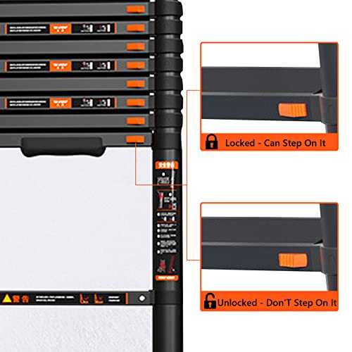 Telescoping Ladder, Extension Ladder w/2 Triangle Stabilizers, Compact Ladder, 330lbs Capacity Telescopic Ladder, RV Collapsible Ladder for Home, Outdoor