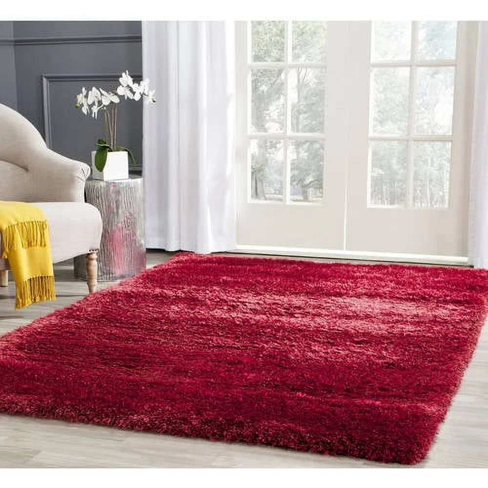 SAFAVIEH Charlotte Solid Plush Shag Area Rug, Red, 5'1