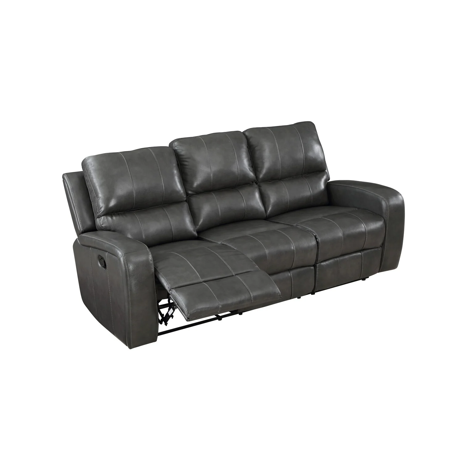 Elle 82 Inch Manual Recliner Sofa - Genuine Leather Upholstery - Smooth Gray