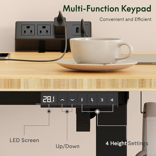 FLEXISPOT EN2 Whole-Piece Standing Desk with Clamp Power Strip, 55 x 28” Electric Stand Up Height Adjustable Desk with Cable Management (Black Frame + 55