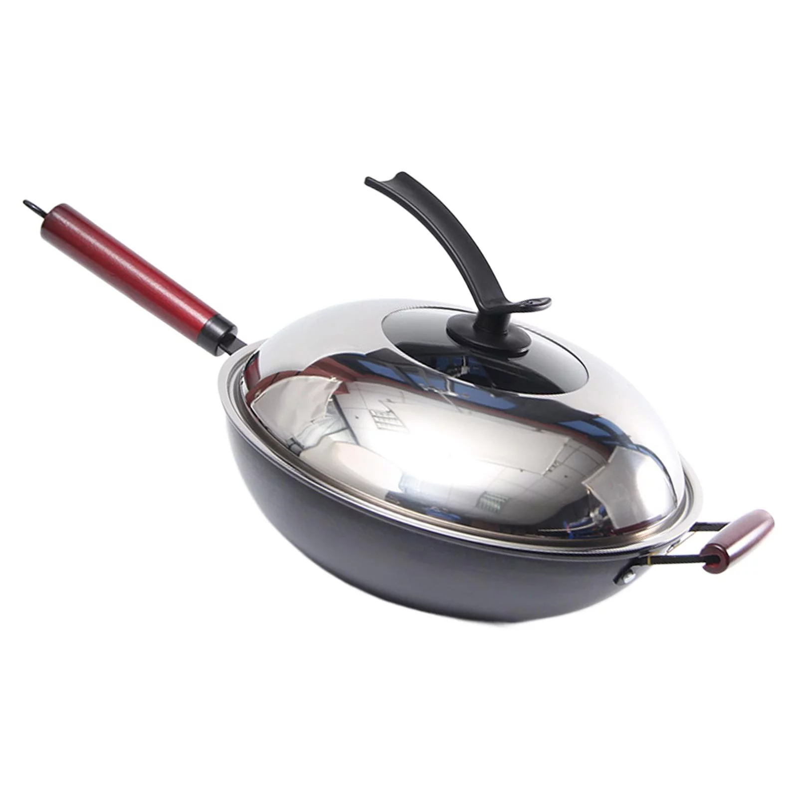 Kitchen -coated Wok with Lid Skillet Frying Pan with Cover IH Compatible Gas , as the picture, 30cm