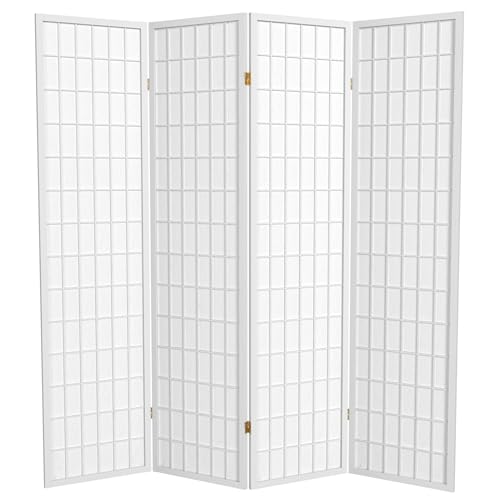 Red Lantern 6 ft. Tall Window Pane Shoji Screen-Natural-4 Panels Room Divider