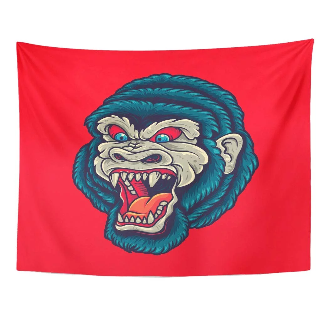 ZEALGNED Traditional Vintage Gorilla King Kong Head Old School Tattoo Face Gothic Wall Art Hanging Tapestry Home Decor for Living Room Bedroom Dorm 51x60 inch